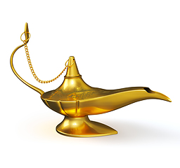 Image showing Golden Aladdin magic genie lamp isolated