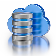 Image showing Metal database icon and blue glossy cloud