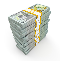 Image showing Stack of new 100 US dollars 2013 edition banknotes