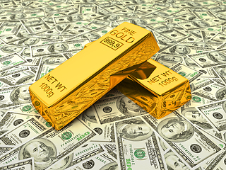 Image showing Gold bars on dollars