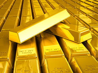 Image showing Stacks of gold bars close up