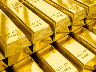 Image showing Stacks of gold bars close up