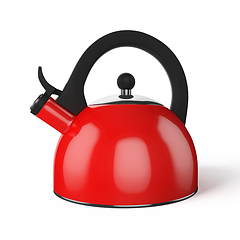 Image showing Red whistle kettle isolated on white