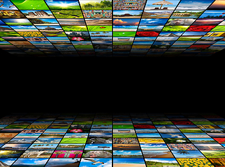 Image showing Abstract multimedia background composed of many images with copy