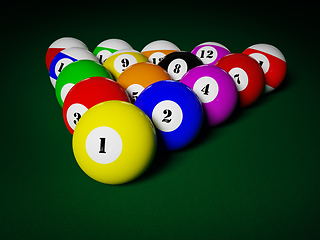 Image showing Billiards pool balls on table racked