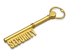 Image showing Golden key with security text made of gold isolated