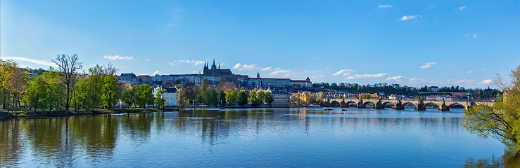 Image showing View of Charles bridge over Vltava river and Gradchany