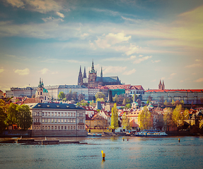 Image showing View of Charles bridge over Vltava river and Gradchany