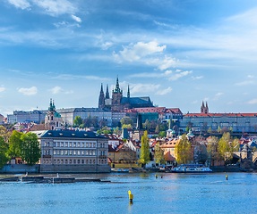 Image showing View of Charles bridge over Vltava river and Gradchany