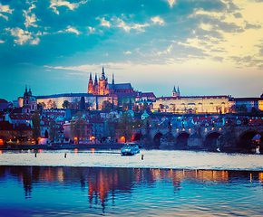 Image showing View of Charles Bridge and Prague Castle in twilight