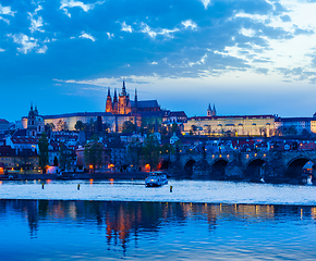 Image showing View of Charles Bridge and Prague Castle in dusk