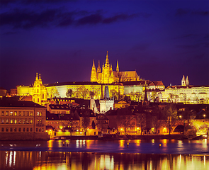 Image showing View of Charles Bridge and Prague Castle in twilight