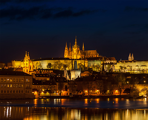 Image showing View of Charles Bridge and Prague Castle in twilight