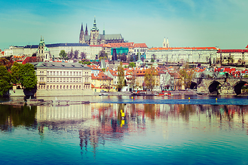 Image showing View of Charles bridge over Vltava river