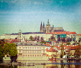 Image showing View of Charles bridge over Vltava river and Gradchany