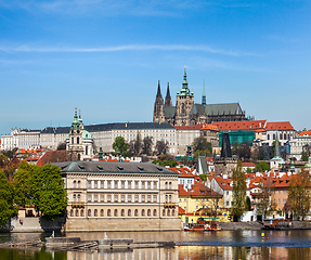 Image showing View of Charles bridge over Vltava river and Gradchany