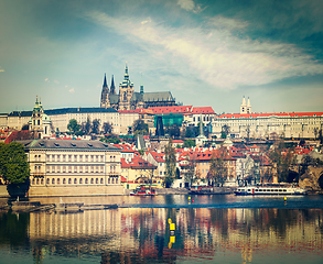 Image showing View of Charles bridge over Vltava river and Gradchany