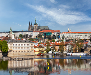 Image showing View of Charles bridge over Vltava river and Gradchany