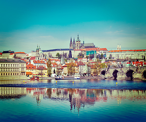 Image showing View of Charles bridge over Vltava river and Gradchany