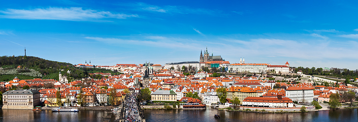 Image showing Panorama of Prague Mala Strana, Charles bridge and Prague castle