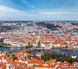 Image showing View of Charles Bridge over Vltava river and Old city from Petri