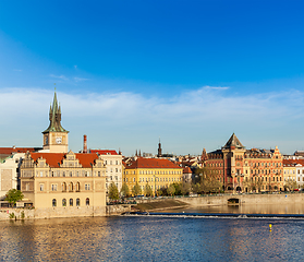 Image showing Prague Stare Mesto embankment view from Charles bridge