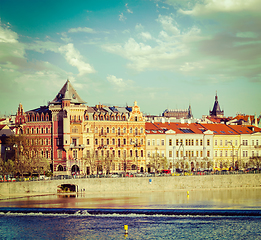 Image showing Prague Stare Mesto embankment from Charles bridge