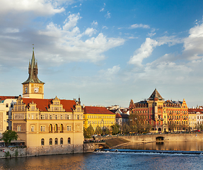 Image showing Prague Stare Mesto embankment view from Charles bridge