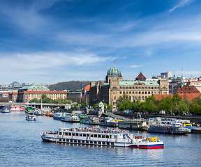 Image showing Tourist boats on Vltava river in Prague