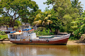 Image showing rusted abandoned boat, Maroantsetra, Madagascar