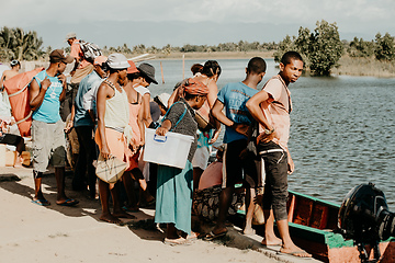 Image showing people wait for taxi boat, Maroantsetra Madagascar