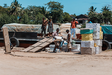 Image showing Malagasy workers on main street of Maroantsetra, Madagascar