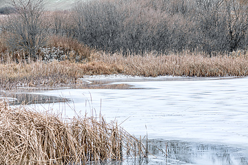 Image showing Beautiful winter rural landscape with pond