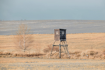 Image showing Wooden hunting tower in forest