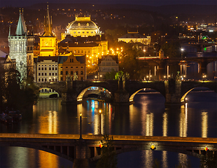 Image showing Panoramic view of Prague bridges over Vltava river