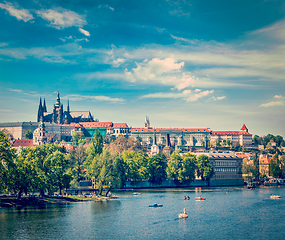 Image showing View of Charles bridge over Vltava river and Gradchany (Prague C