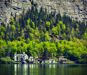 Image showing Castle at Hallstatter See mountain lake in Austria