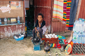 Image showing girl preparing bunna coffee, Ethiopia