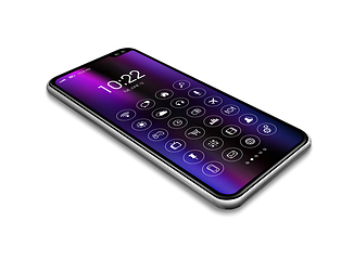 Image showing All screen smartphone with icon set isolated on white. 3D render