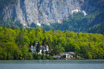 Image showing Castle at Hallstatter See mountain lake in Austria