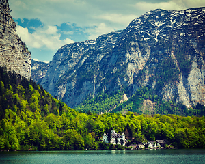 Image showing Castle at Hallstatter See mountain lake in Austria