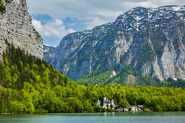 Image showing Castle at Hallstatter See mountain lake in Austria