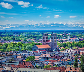 Image showing Aerial view of Munich with Bavarian Alps in back