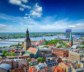 Image showing Aerial view of Riga center from St. Peter's Church, Riga, Latvia