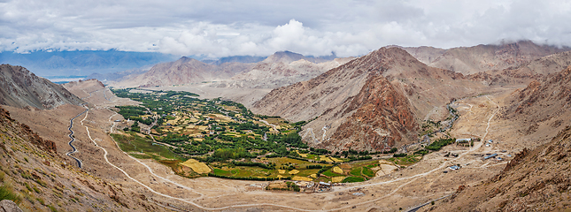 Image showing Panorama of Indus valley in Himalayas. Ladakh, India