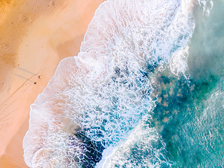 Image showing Aerial pastel  of  ocean waves on beach seascape scene