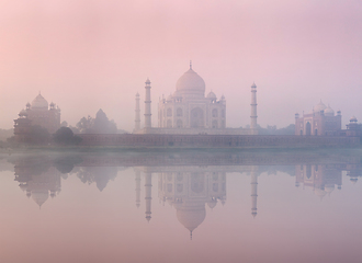 Image showing Taj Mahal on sunrise sunset, Agra, India