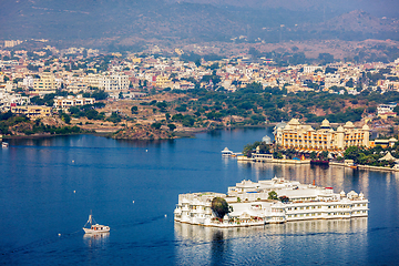 Image showing Aerial view of Lake Pichola with Palace Jag Niwas
