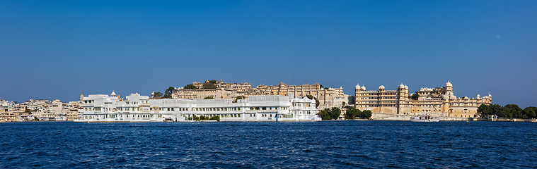 Image showing Panorama of Lake Pichola, Lake palace and City Palace. Udaipur,