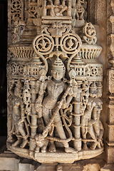 Image showing Stone carving in Ranakpur temple, Rajasthan